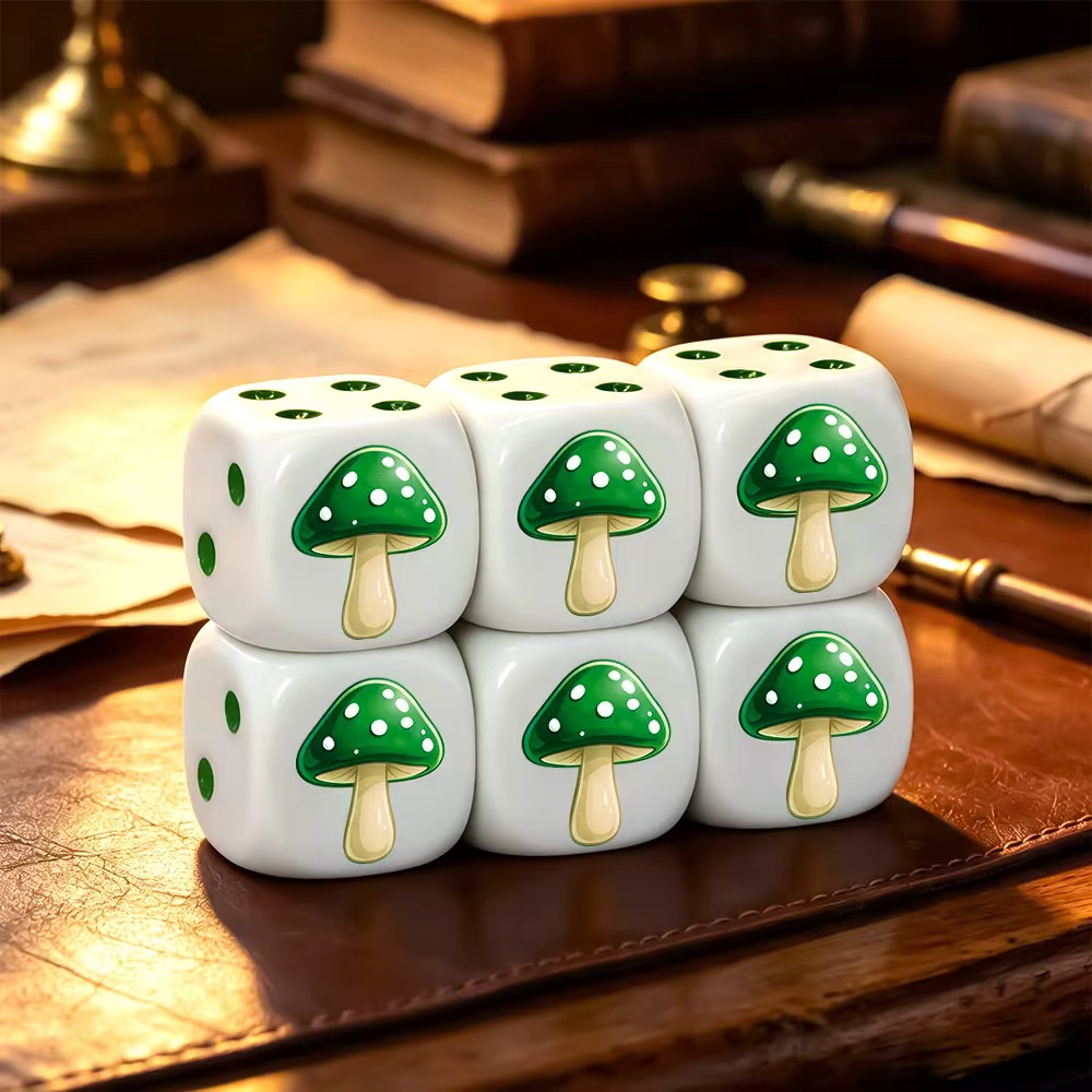 Board Game Night - 6Pcs Cute Green Mushroom D6 Dice