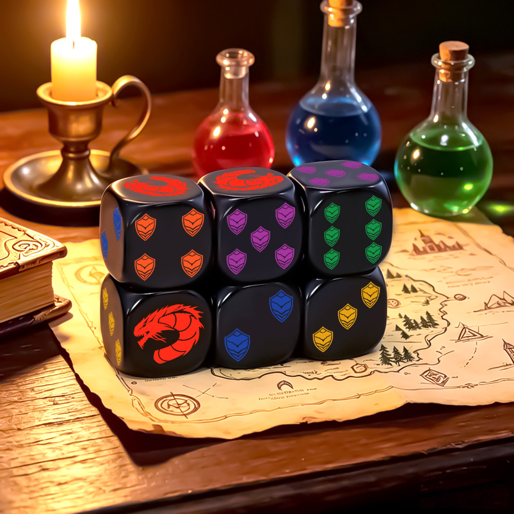 Board Game Night - 6Pcs Dragon Shield Crest Polyhedral D6